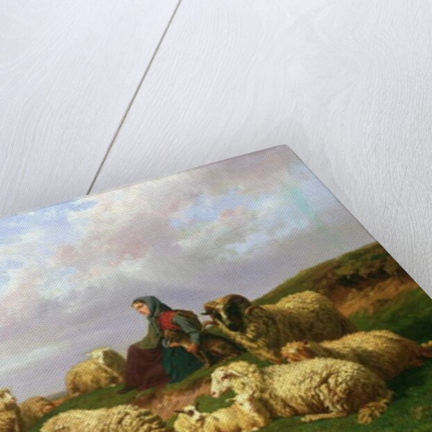 Shepherdess resting with her flock, 1867 by Edmond Jean-Baptiste Tschaggeny