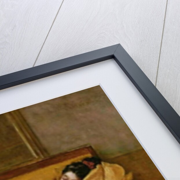 Girl in a white dress resting on a sofa by Alfred Emile Stevens