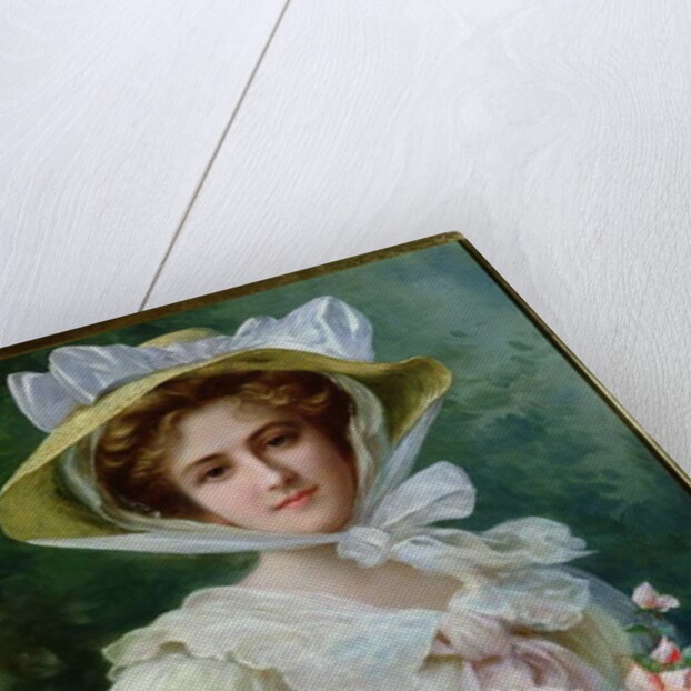 Elegant lady with a bouquet of roses by Emile Vernon
