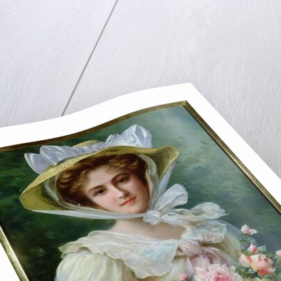 Elegant lady with a bouquet of roses by Emile Vernon