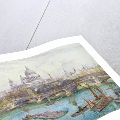 View from the south of St Paul's Cathedral, Blackfriars Bridge and City of London School with boats on the River Thames, c.1921 by Henry Edward Tidmarsh