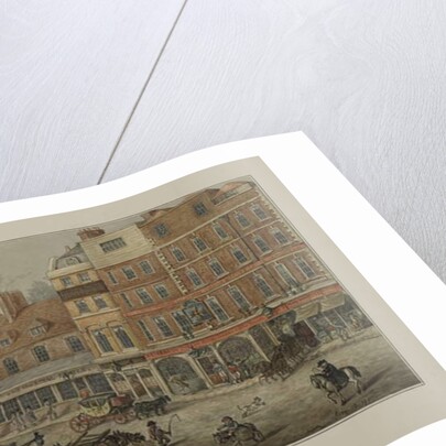 View of Charing Cross showing horse-drawn vehicles, figures and the Dublin Hotel Tavern and Coffee House, 1807 by George Shepherd