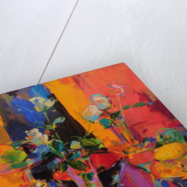 Still Life Table with Roses and Fruit by Peter Graham