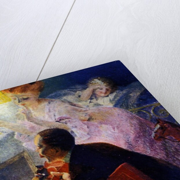 Christmas night: parents hide toys to prepare a surprise for their little daughter. 1907. by Rene Lelong