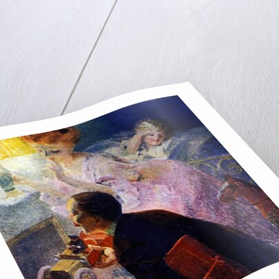 Christmas night: parents hide toys to prepare a surprise for their little daughter. 1907. by Rene Lelong