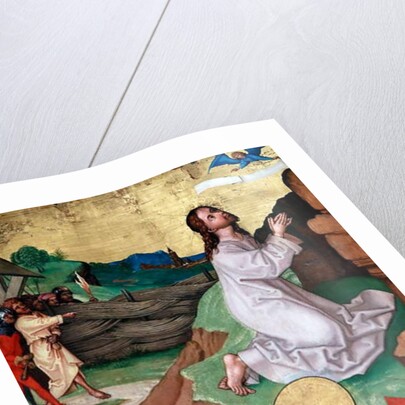 Jesus praying in the gardenof Gethsemane after the Last Supper, while the disciples sleep by Martin Schongauer