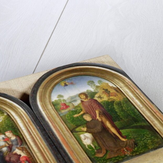 Diptych of Jean du Cellier: The Virgin and Child with Saints and the donor presented by St.John the Baptiste, c.1490 by Hans Memling