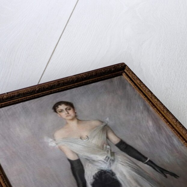 Portrait of a lady in white with gloves and fan, 1889 by Giovanni Boldini