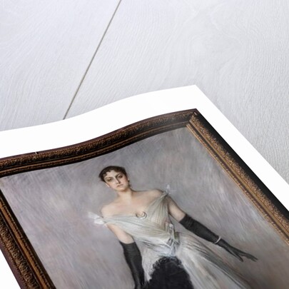 Portrait of a lady in white with gloves and fan, 1889 by Giovanni Boldini