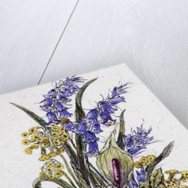 Bluebell posy with cowslips, dogroses and lily by Nell Hill