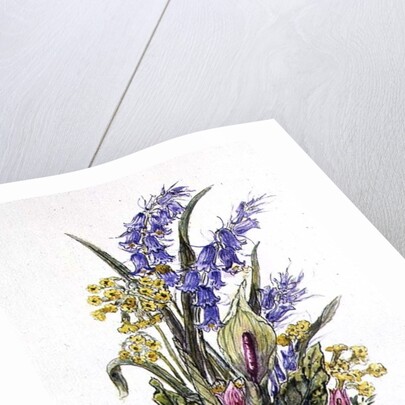 Bluebell posy with cowslips, dogroses and lily by Nell Hill
