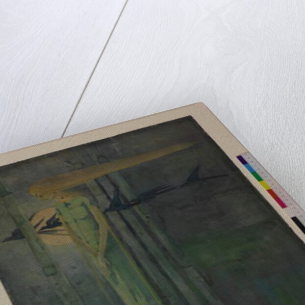 Ill Omen, or, Girl in the East Wind with Ravens Passing the Moon 1893 by Frances Macdonald