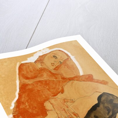 Girl in Red Robe and Black Stockings, 1911 by Egon Schiele