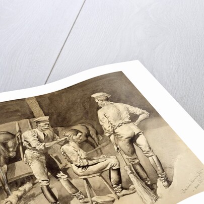 A Haircut in a Cavalry Stable, c.1893 by Frederic Remington