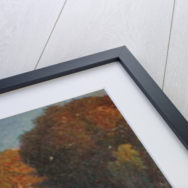 Historic greeting card after a painting, Mother and daughter walking in a flower meadow by Unknown Artist