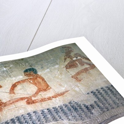 Fishermen and a crocodile from the North wall of the Mastaba Chapel of Ti, Old Kingdom by Egyptian 5th Dynasty