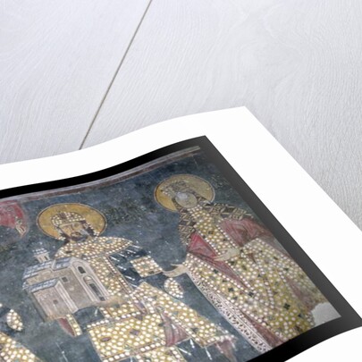 Stefan Milutin, Stefan Dragutin and Katelina, late 13th century by Serbian School