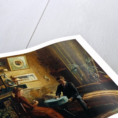 Interior with a couple playing cards, 1887-91 by Nancy A. Sabine Pasley