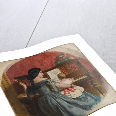 Domestic Interior with a mother and child seated at a piano, c.1860 by Charles West Cope