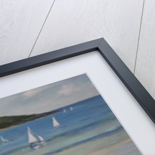 Salcombe North Sands, blue umbrella by Jennifer Wright