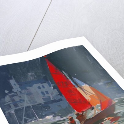 Red sail boat Salcombe - gouache - 2008 by Jennifer Wright