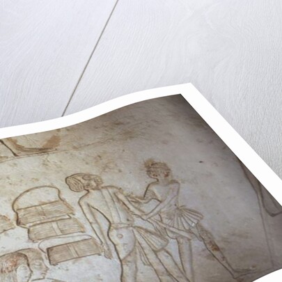 Relief depicting scribes at work by Egyptian 18th Dynasty