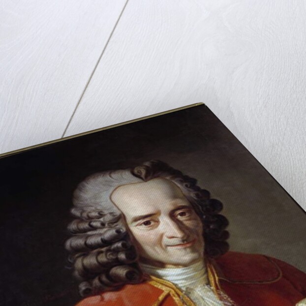 Portrait of Voltaire holding L'Annee Litteraire by Freron by Jacques Augustin Catherine Pajou