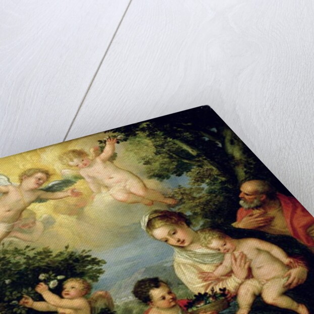 The Holy Family with St. John the Baptist and Flower Dispensing Angels by Hans I or Johann Rottenhammer