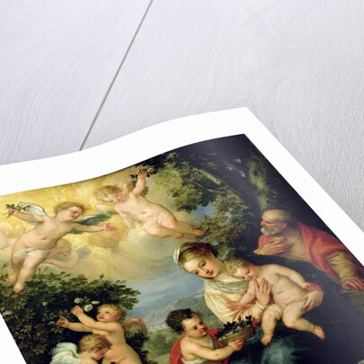 The Holy Family with St. John the Baptist and Flower Dispensing Angels by Hans I or Johann Rottenhammer