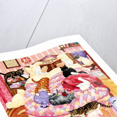 Grandma and 10 cats in the bedroom by Linda Benton