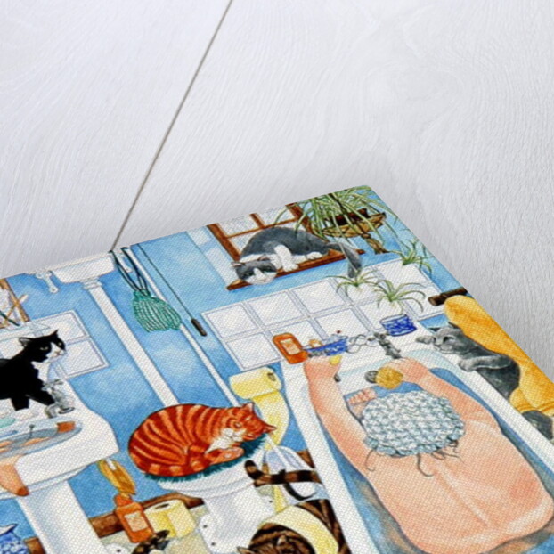 Grandma and 10 cats in the bathroom by Linda Benton