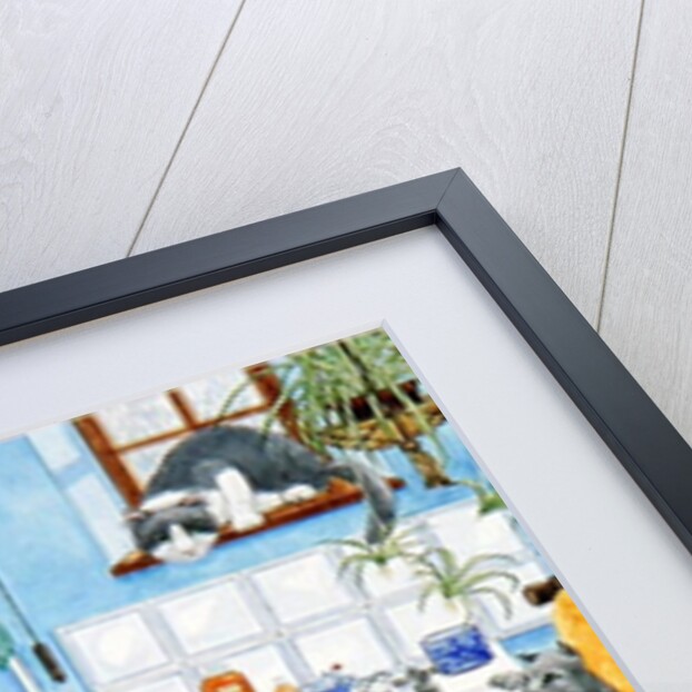 Grandma and 10 cats in the bathroom by Linda Benton