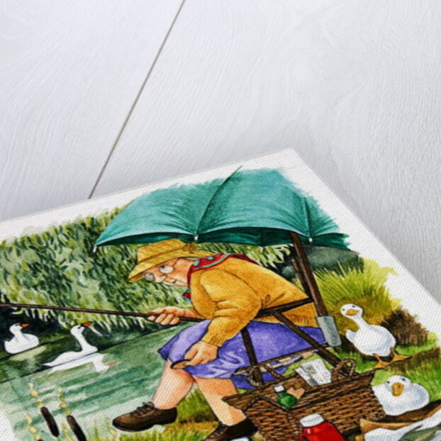 Grandma and cat fishing by Linda Benton