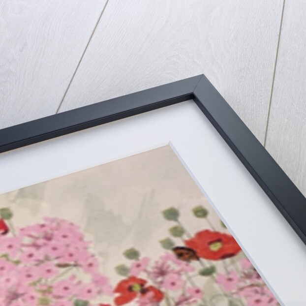 Pink Phlox and Poppies with a Butterfly by Linda Benton