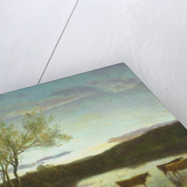 A Pond with three Cows and a Crescent Moon, c.1850 by Jean Baptiste Camille Corot