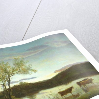 A Pond with three Cows and a Crescent Moon, c.1850 by Jean Baptiste Camille Corot