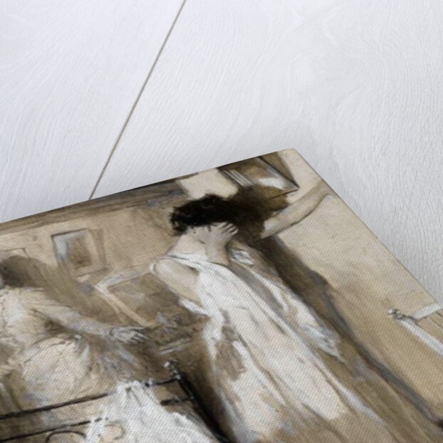 Eva listened aghast, then, sank against the wall sobbing desperately.... by Cyrus Cuneo