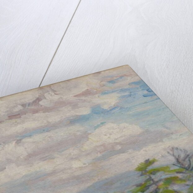 View through meadow and tree with valley beyond by Arthur Haythorne Studd