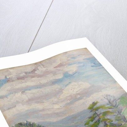 View through meadow and tree with valley beyond by Arthur Haythorne Studd