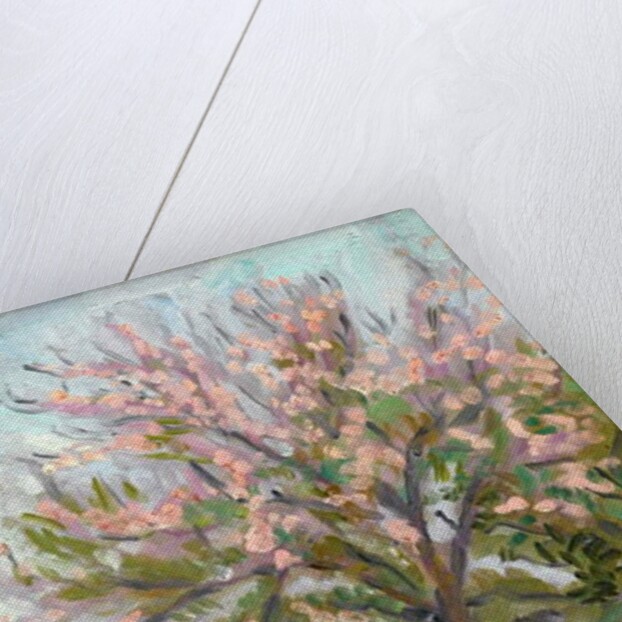 Cherry blossom with trellis fence below by Arthur Haythorne Studd