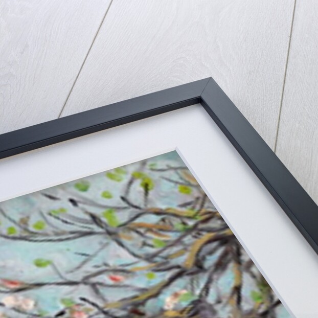 Cherry tree in blossom with pine trees in background by Arthur Haythorne Studd