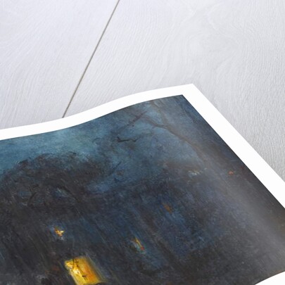 House at night with a single window lit by Albert de Belleroche