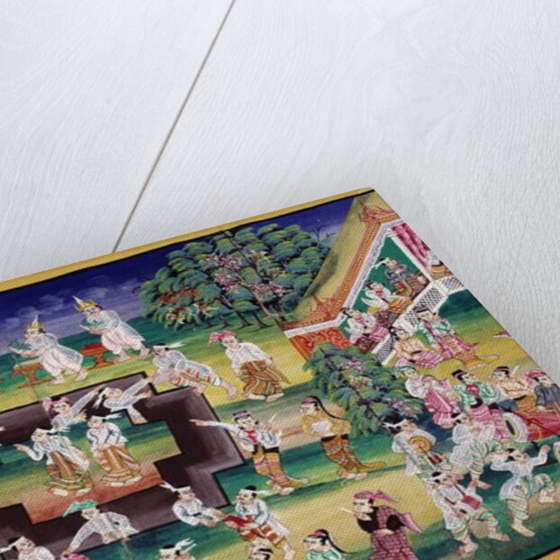 Merit making scene, page from a manuscript by Burmese School