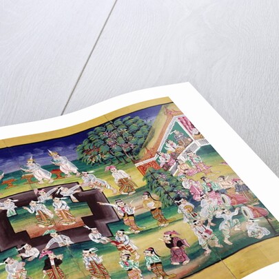 Merit making scene, page from a manuscript by Burmese School