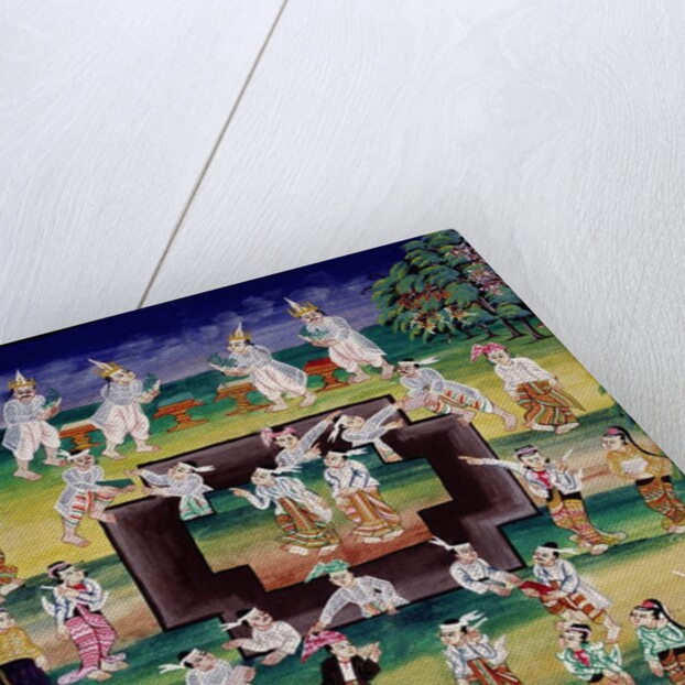 Merit making scene, page from a manuscript by Burmese School