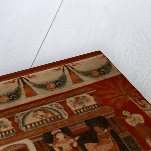 Wall painting depicting a singhalese house in the Subdharama Temple, Dehiwala by Sri Lankan School