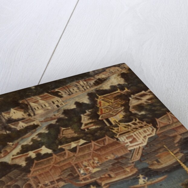 View of Bangkok Royal Palace, the Chao Phraya River and Tonburi, showing wooden Thai houses and brick and stucco Chinese dwellings, 1864 by Thai School