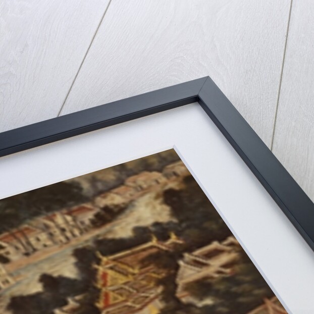 View of Bangkok Royal Palace, the Chao Phraya River and Tonburi, showing wooden Thai houses and brick and stucco Chinese dwellings, 1864 by Thai School