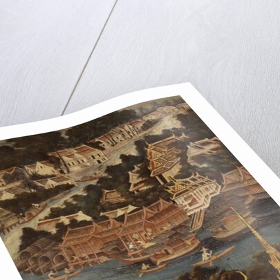 View of Bangkok Royal Palace, the Chao Phraya River and Tonburi, showing wooden Thai houses and brick and stucco Chinese dwellings, 1864 by Thai School