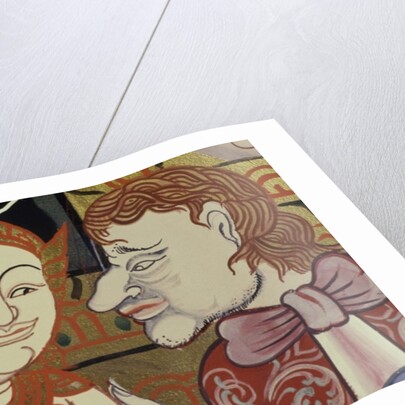 Contemporary painting in the classical style showing Thai and western people by School Thai